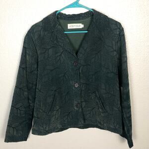 Vintage Action Wear USA Size Small Dark Green Leaf Embroidered Jacket Pockets